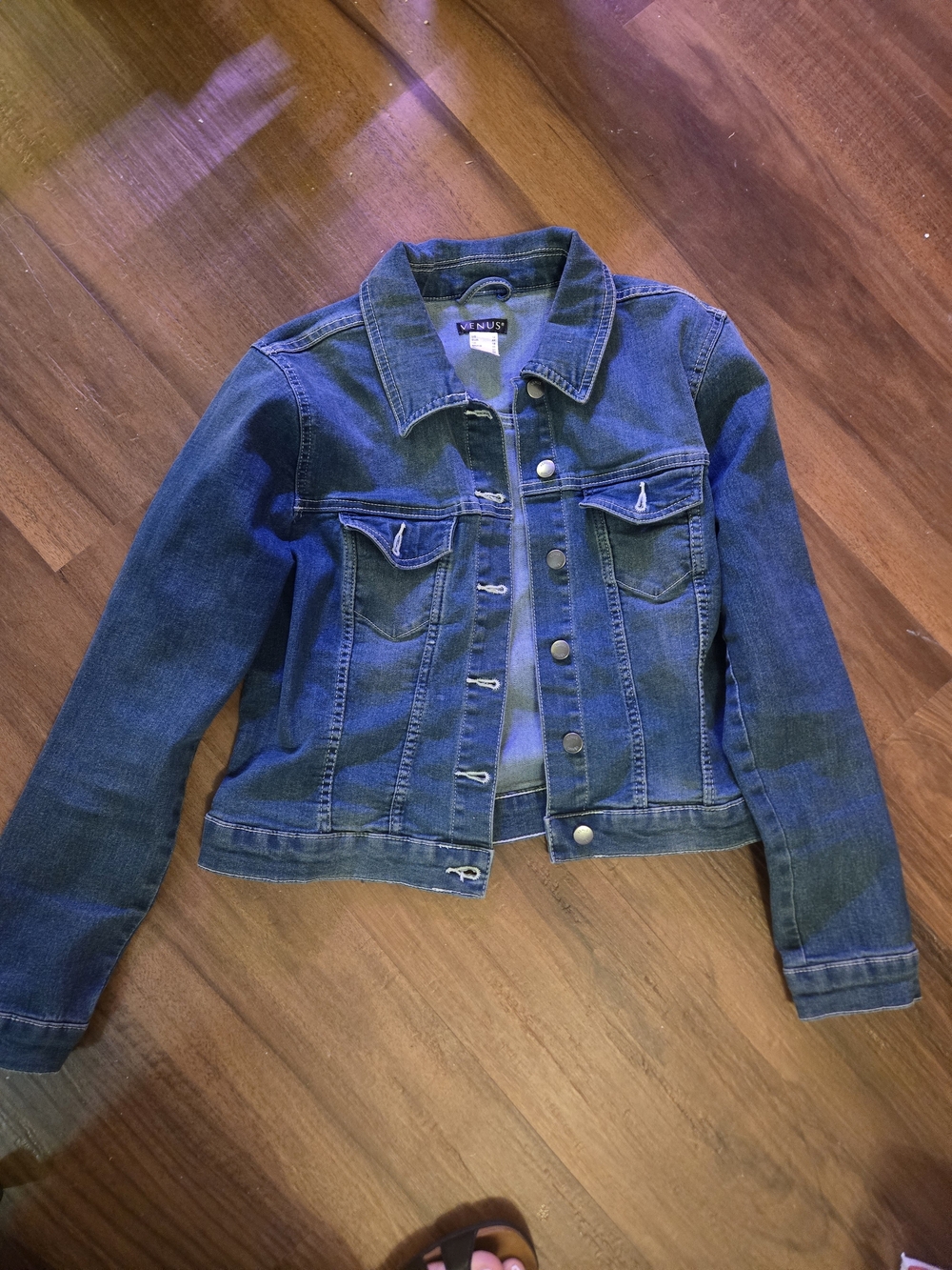 VENUS Dark Blue Denim Jean Jacket with Angel Wings On The Back. Size 12